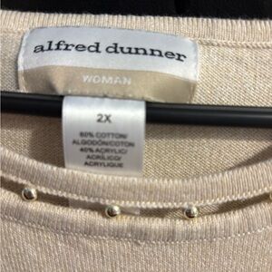Alfred Dunner Beige Knit Top with Bead Details